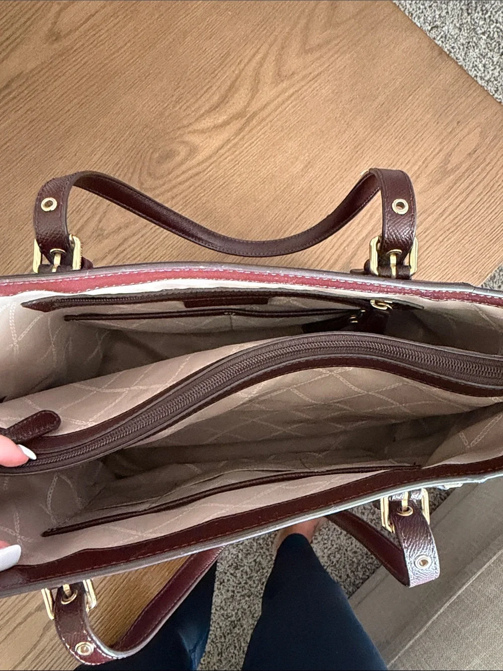 Michael Kors Maroon Saffiano Leather Tote with Gold Hardware